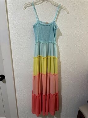 Tiered Gradient Maxi Dress with Smocked Bodice - Multi
